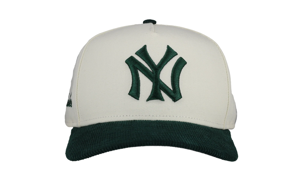 9FIFTY New York Yankees A Frame Snapback Hat "Off White / Green - Corduroy Visor" NE287
