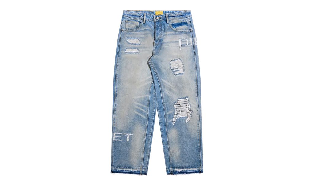 Distressed Stencil Denim "Washed Indigo" DSM S26 068