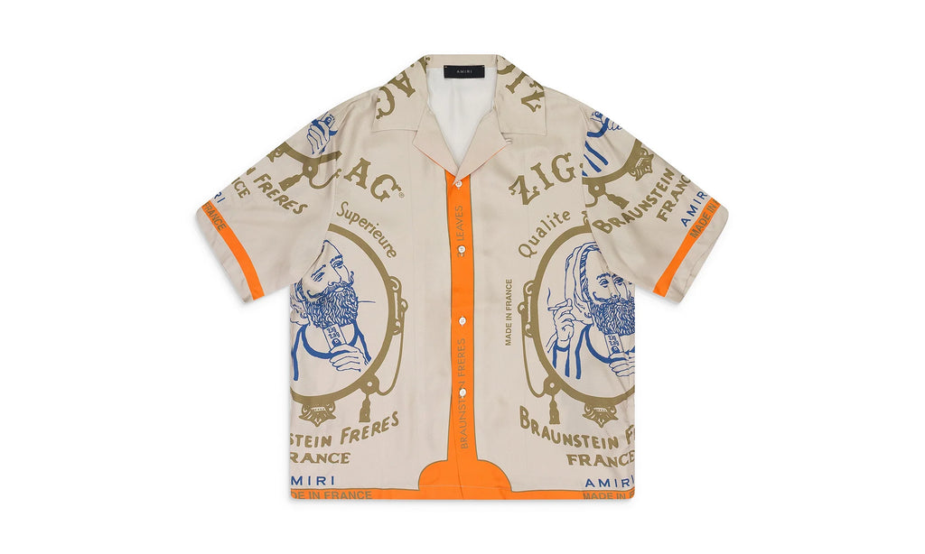 Zig Zag Rolling Paper Button-Down Shirt "Beige" SS22MSS012_ALABASTER