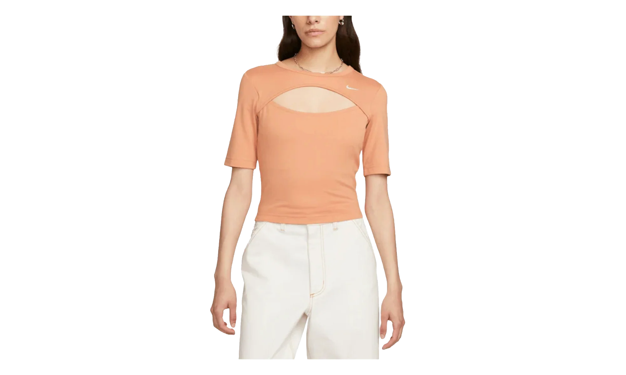 NSW Essential Cut-out Swoosh Logo Tee WMNS "Amber Brown / Sail" FB8282 225