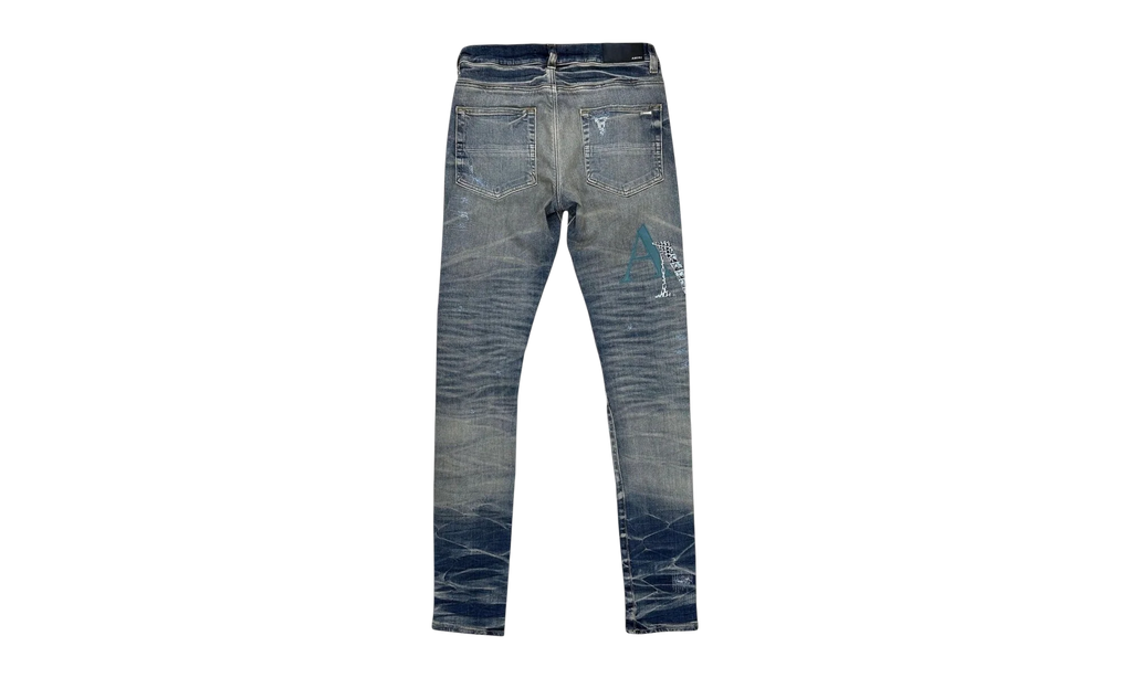 Leather Staggered Logo Jeans "Vintage Indigo Multi" AW23MDS021 875