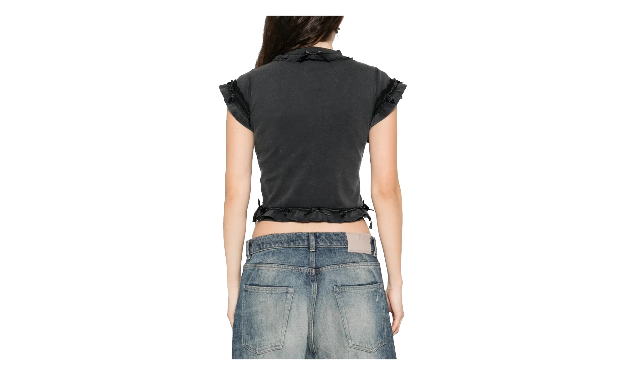 Ruffle Crew Neck T-Shirt WMNS "Washed Black" 836121 TTVF8 1055