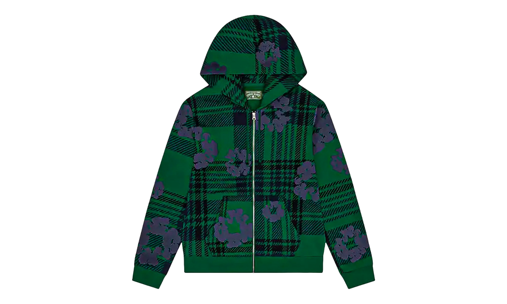 Plaid Cotton Wreath Zip Hoodie "Green" DT385