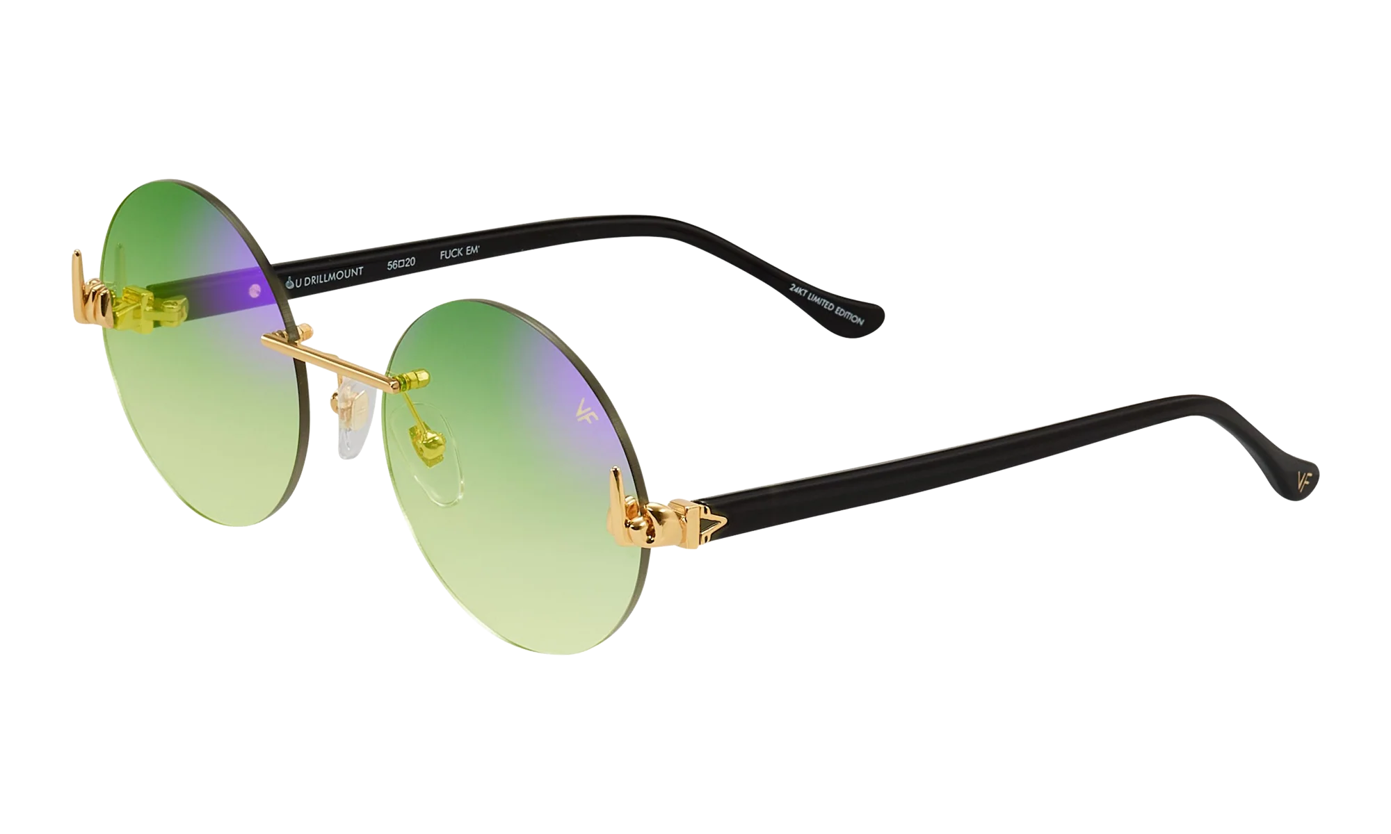 508 Rimless Drill Mount F.U. Edition 24KT "Yellow Gold / Black / Powder Green Flash Purple" DMMF2 0006 16T4
