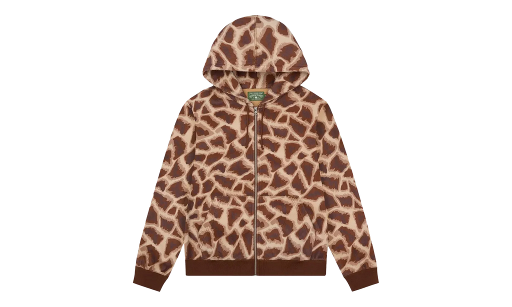 Faux Fur Giraffe Print Hoodie "Brown" DT547