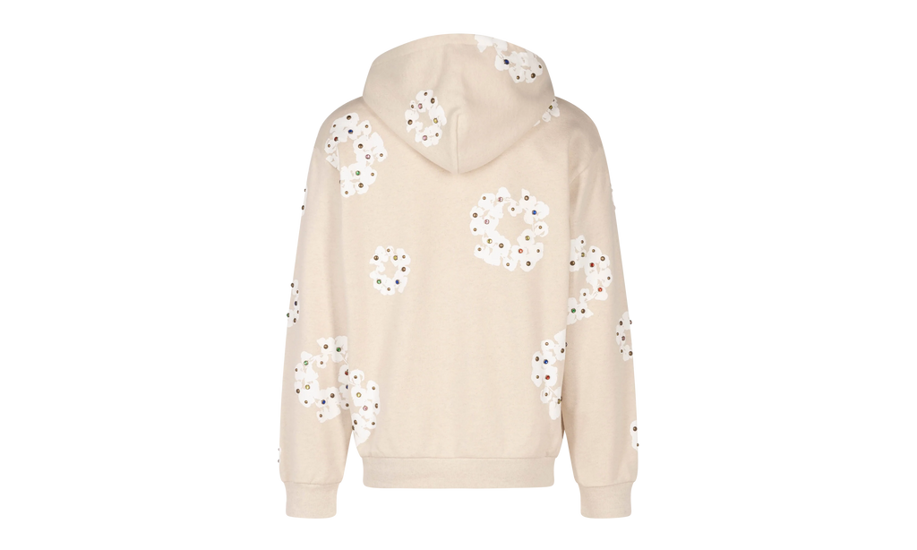 Rhinestone Cotton Wreath Zip Hoodie "Oatmeal" DT027