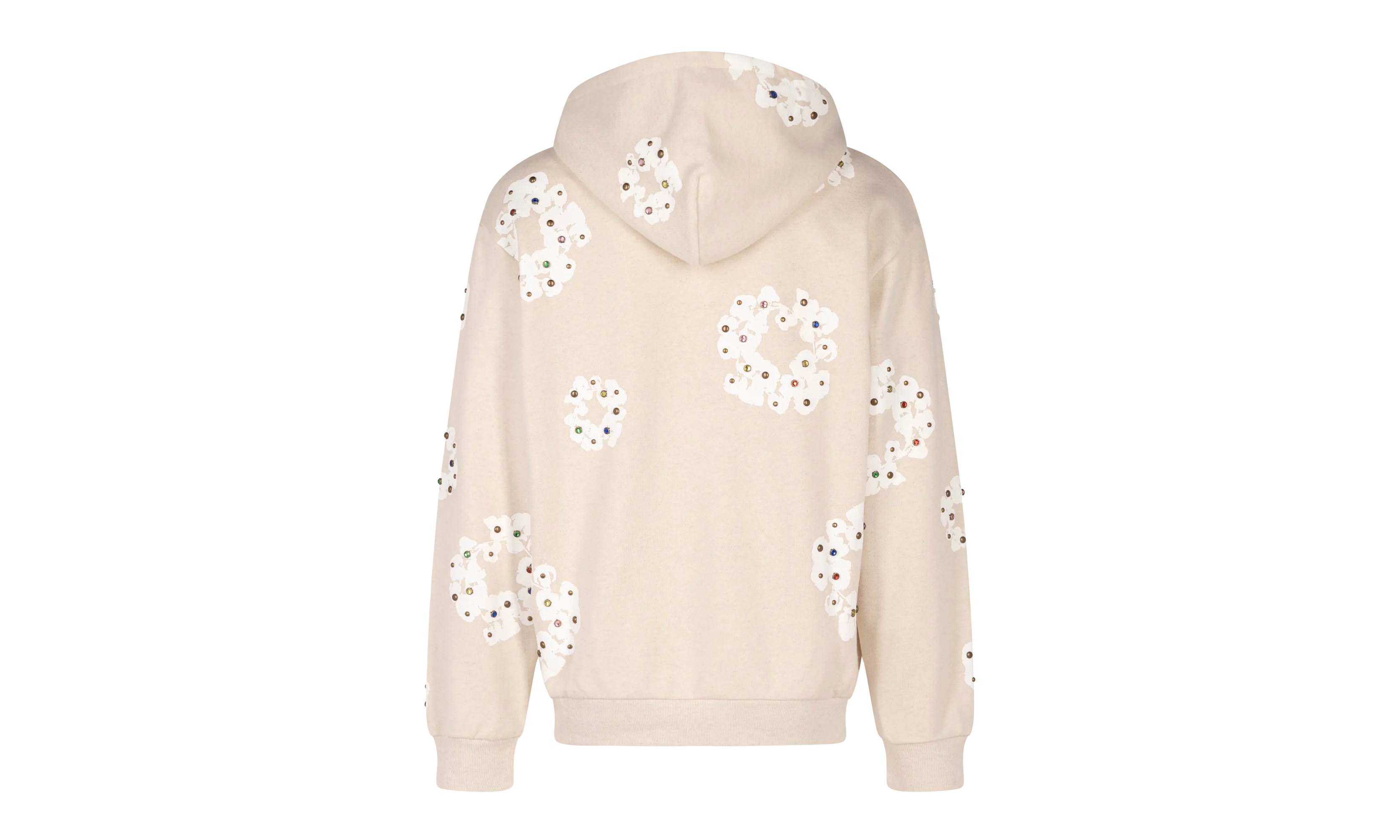 Rhinestone Cotton Wreath Zip Hoodie "Oatmeal" DT027