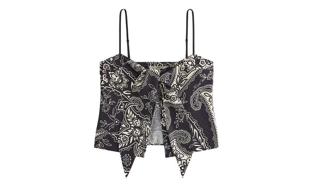 Luna Paisley Tie Front Cami Top WMNS "Black" KITH123