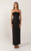 Black Floral Column Evening Gown