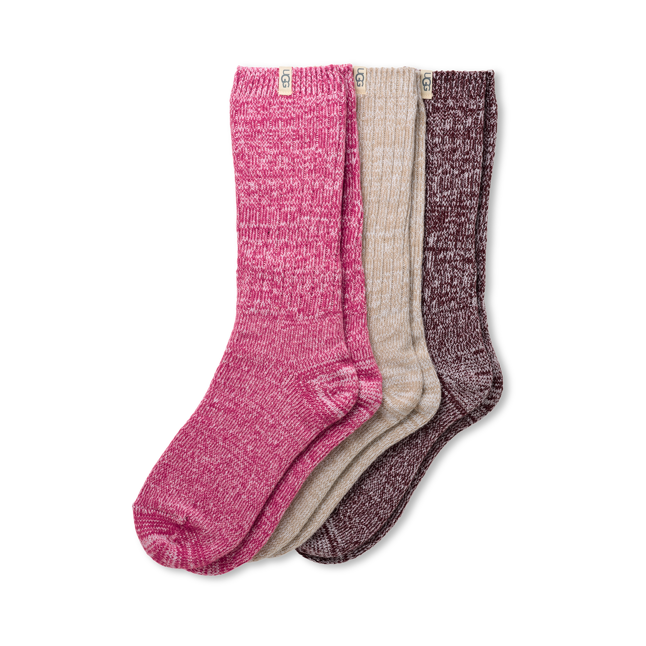 Women's Rib Knit Slouchy Crew 3 Pack in Chroma Pink/Putty/Wild Grape