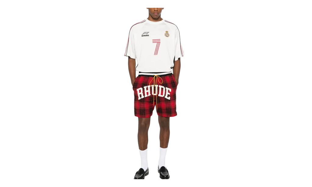 Rhude Flannel Collegiate Court Logo Short "Red Black" PF25SH017353122