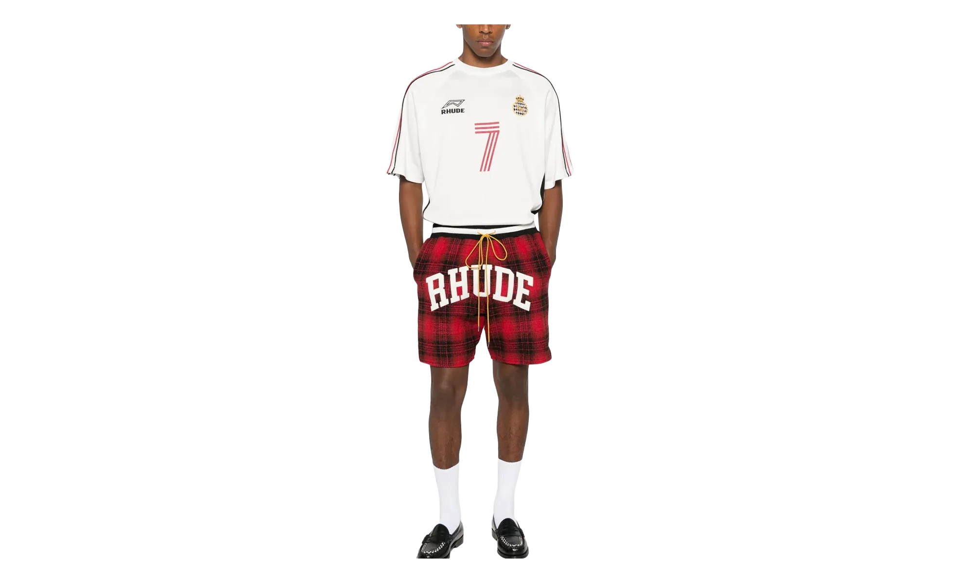 Rhude Flannel Collegiate Court Logo Short "Red Black" PF25SH017353122