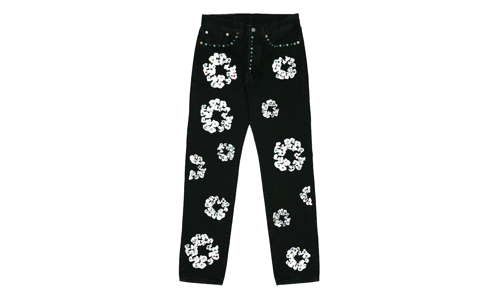 Levi's 501 Rhinestone Cotton Wreath Logo Jeans "White / Black" DT296