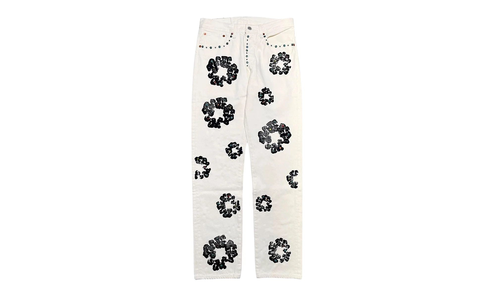 Levi's 501 Rhinestone Cotton Wreath Logo Jeans "White" DT377