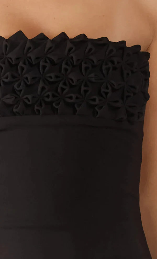 Black Floral Column Evening Gown