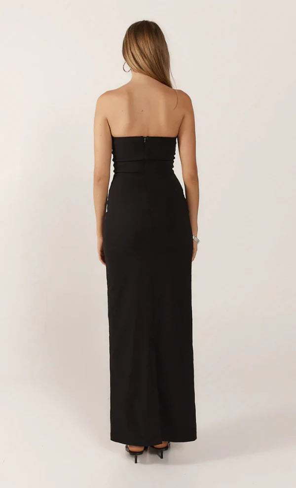Black Floral Column Evening Gown