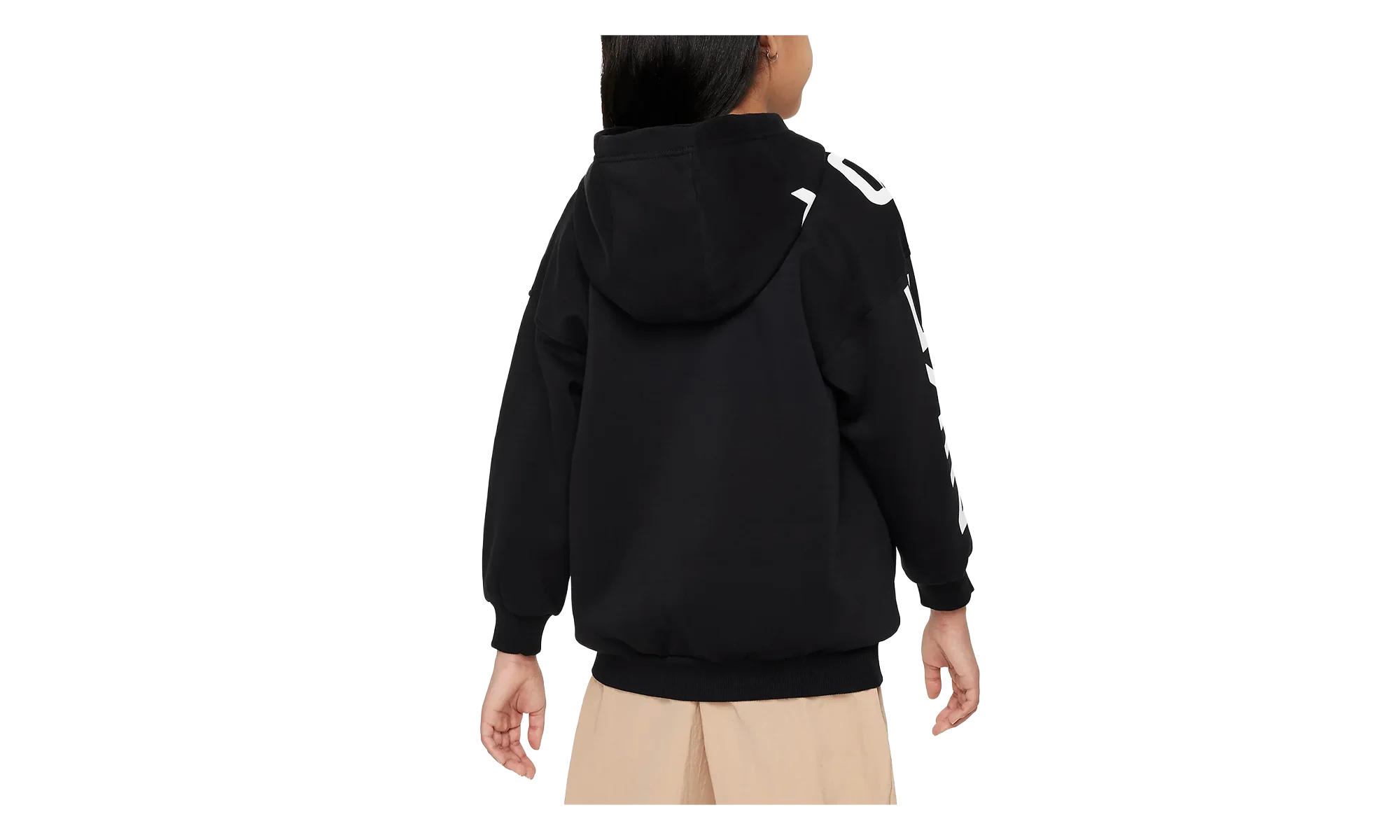 Air Club Fleece Girls' Oversized Full-Zip Hoodie GS "Black / White" FD2960 010