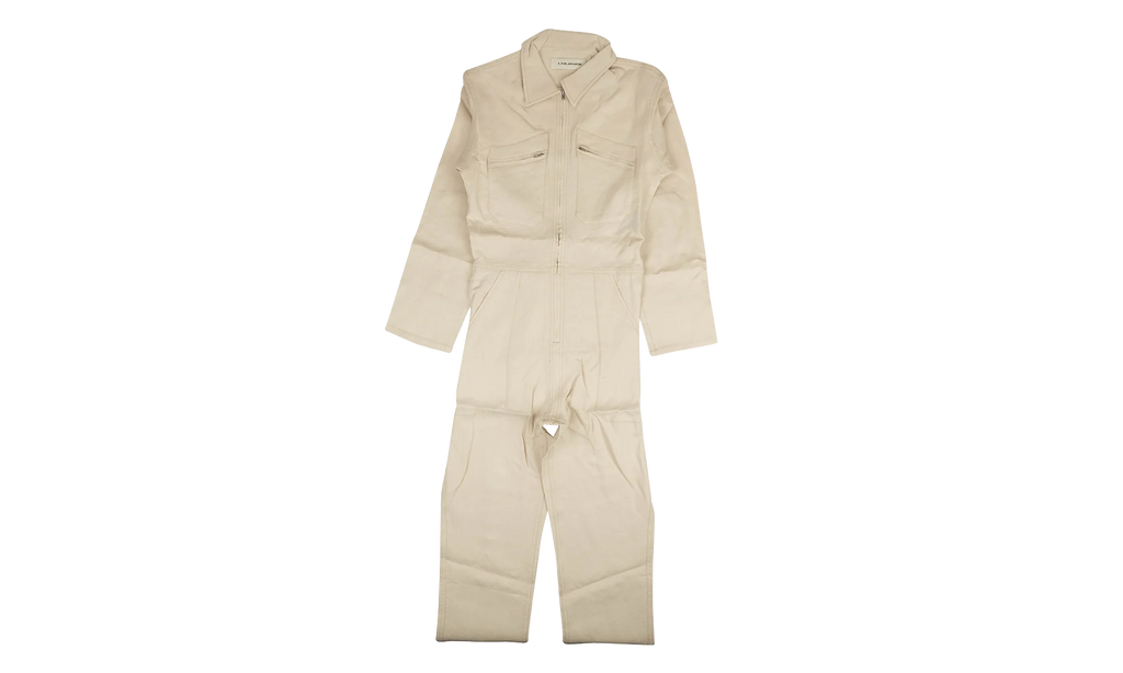 Linen Contrast Stitch Jumpsuit "Beige" 74NGG AP