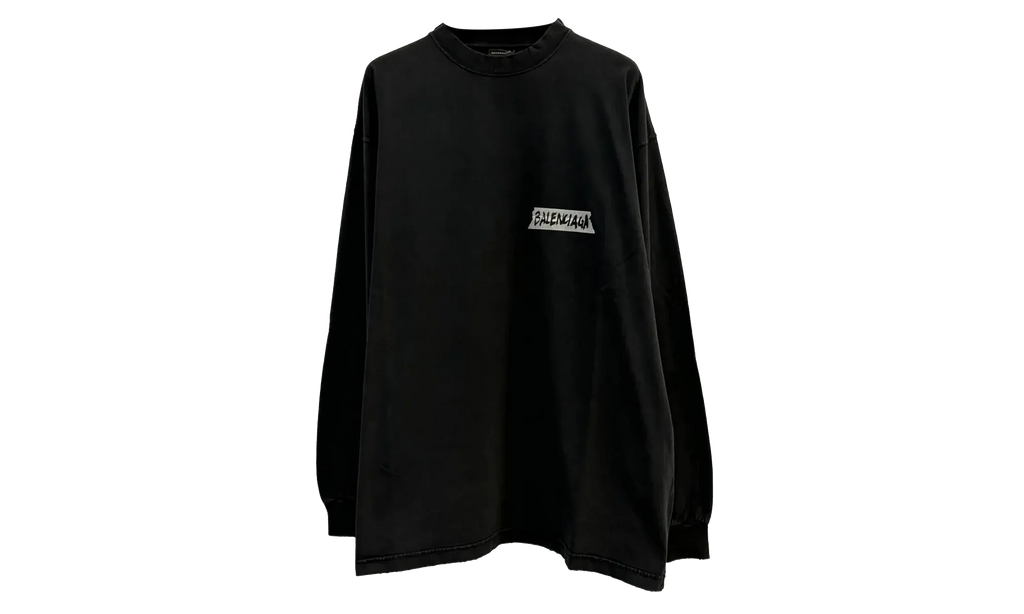 Long-Sleeve Crew Neck Oversized T-Shirt "Faded Washed Black" 850404 TTVL6 1041