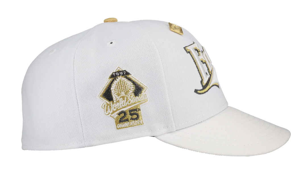 59FIFTY Florida Marlins Pure Royalty Collection 25th Anniversary Patch Fitted Hat "White / Khaki" 123451296316