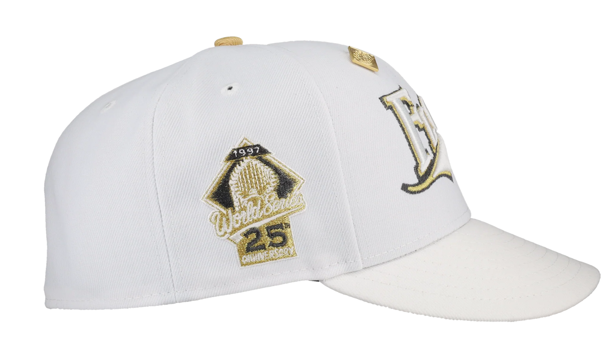 59FIFTY Florida Marlins Pure Royalty Collection 25th Anniversary Patch Fitted Hat "White / Khaki" 123451296316