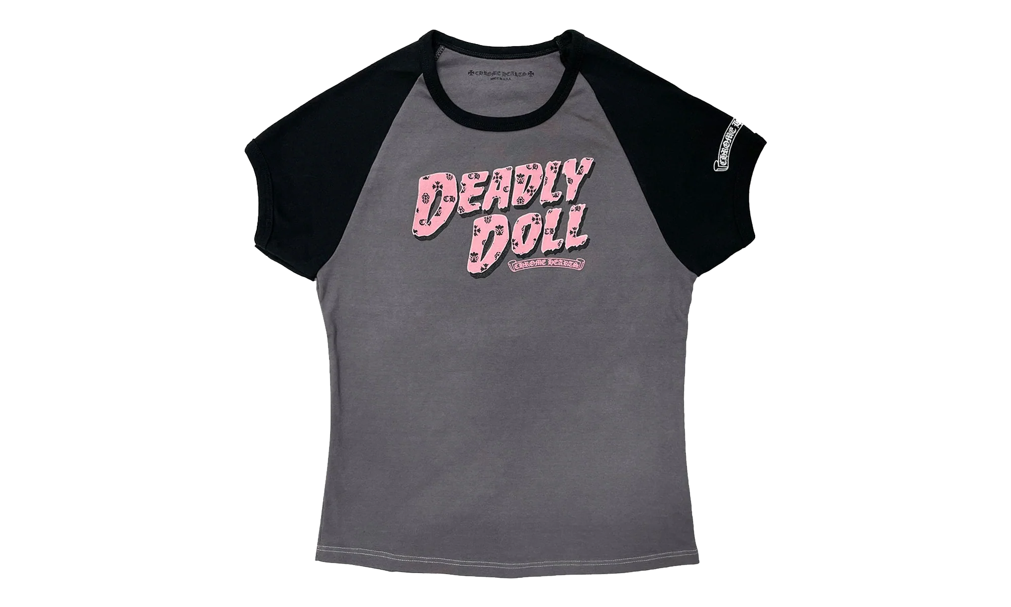 Deadly Doll Vine Heart Cropped T-Shirt "Grey / Pink" CHRM1091