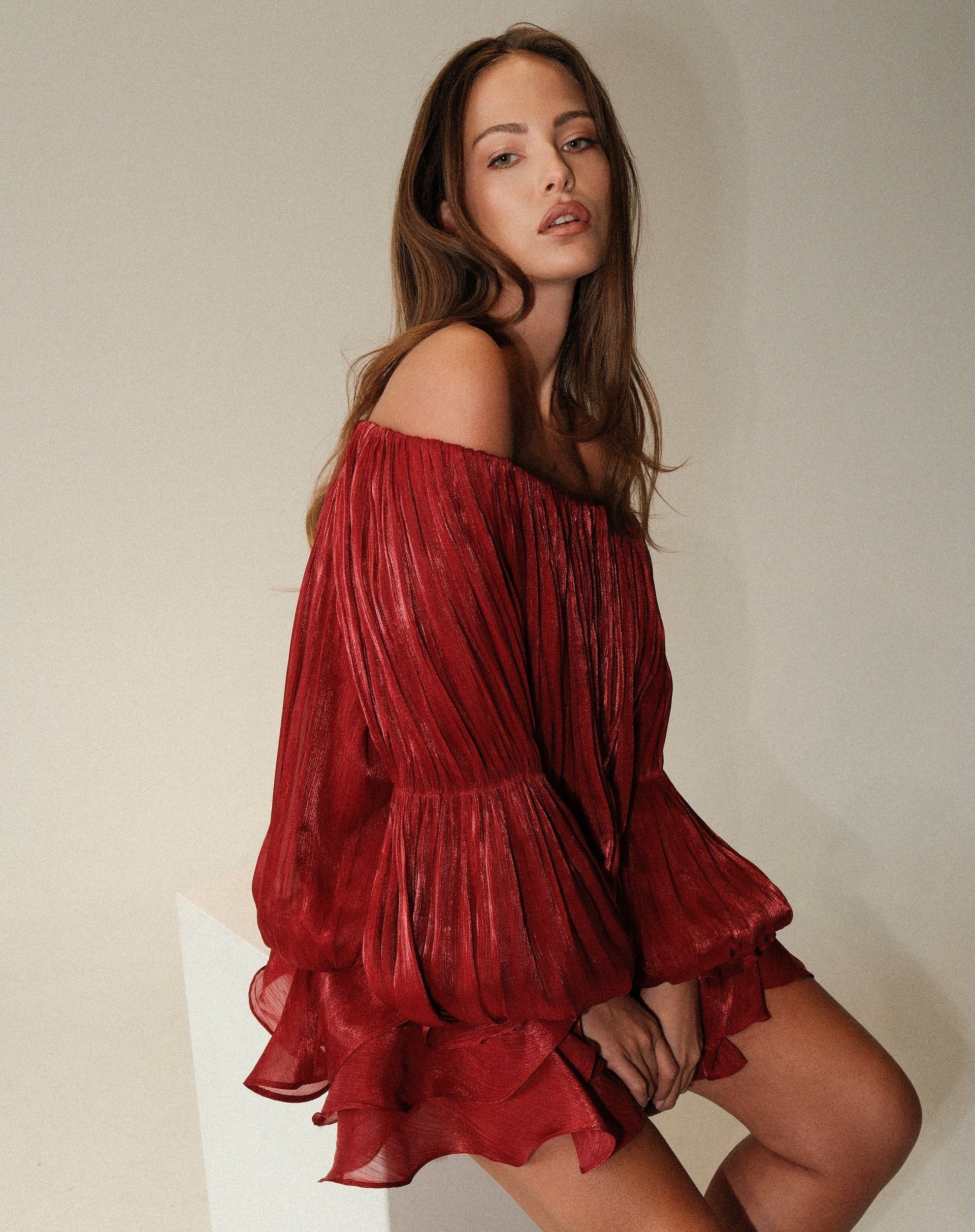 Elora Ruffle Mini Dress - Burgundy