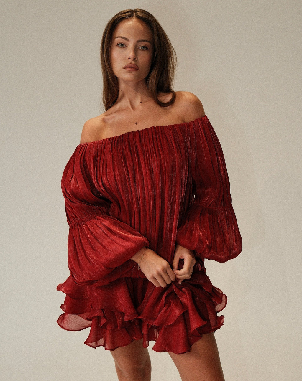Elora Ruffle Mini Dress - Burgundy