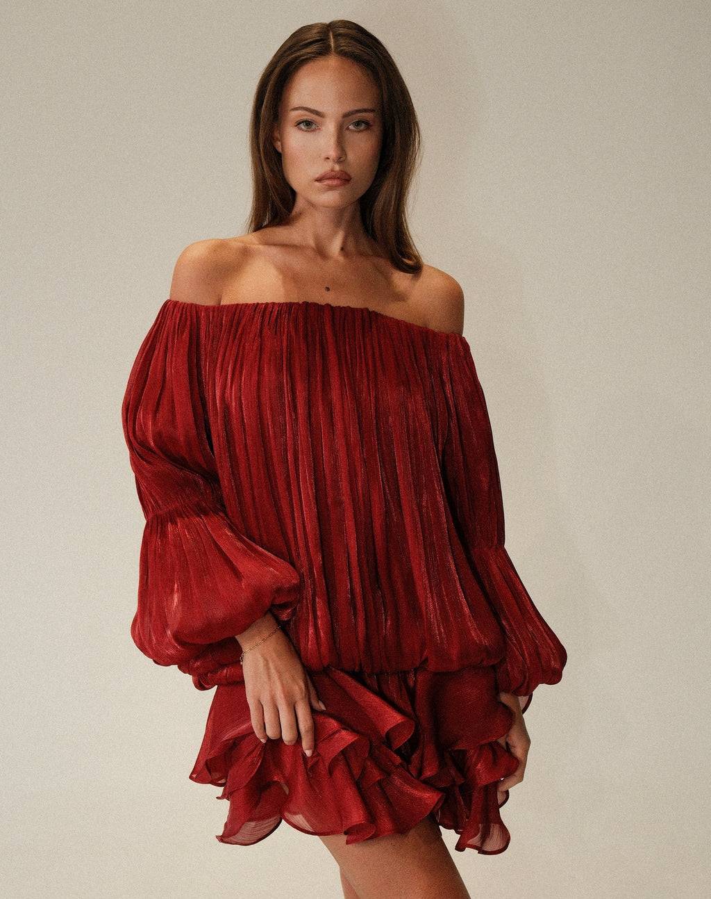 Elora Ruffle Mini Dress - Burgundy
