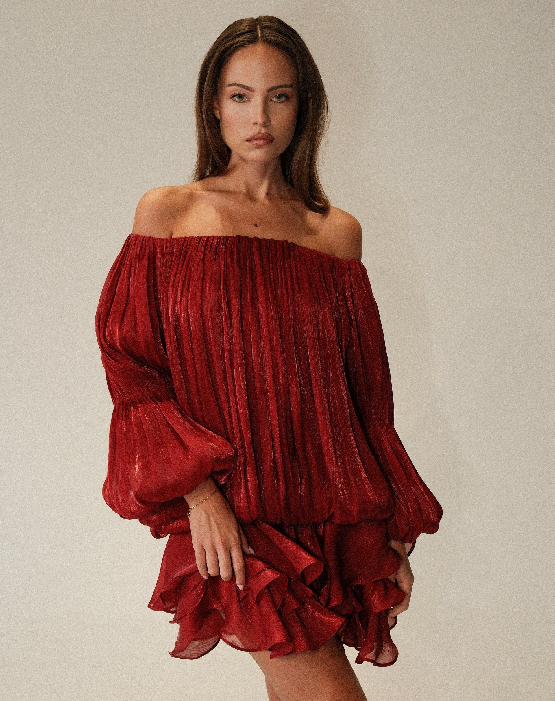 Elora Ruffle Mini Dress - Burgundy