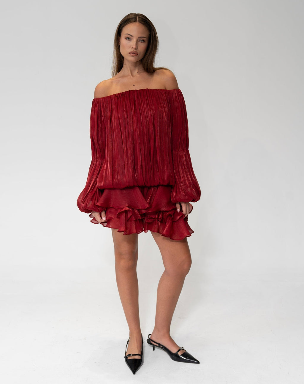 Elora Ruffle Mini Dress - Burgundy