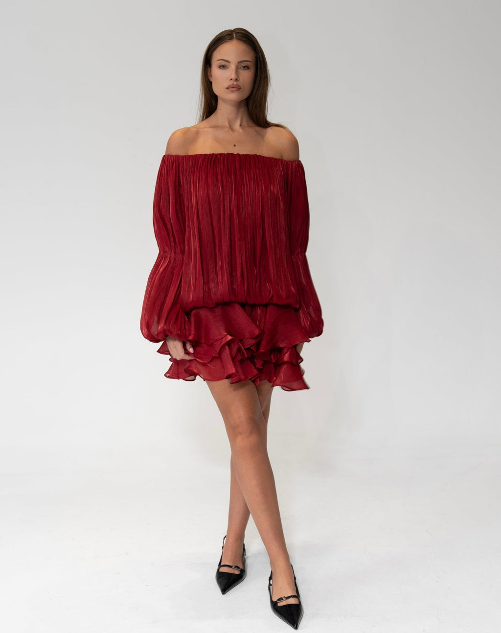 Elora Ruffle Mini Dress - Burgundy