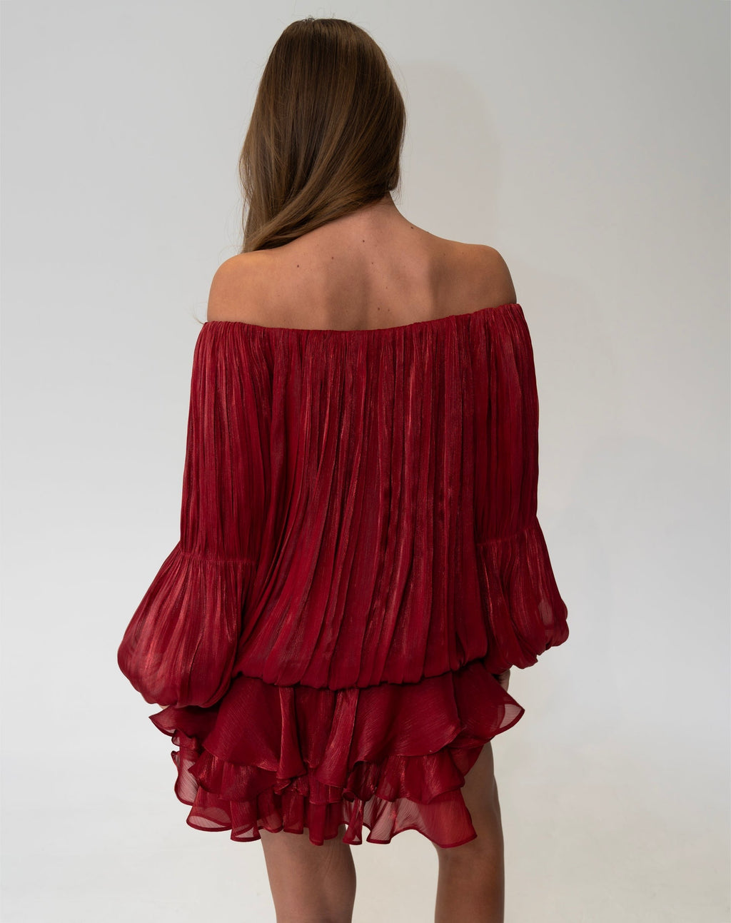 Elora Ruffle Mini Dress - Burgundy