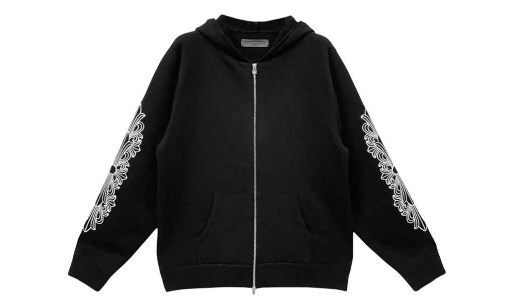Cashmere Embroidered Floral Sleeve Zip-Up Hoodie "Black" CHRM1011