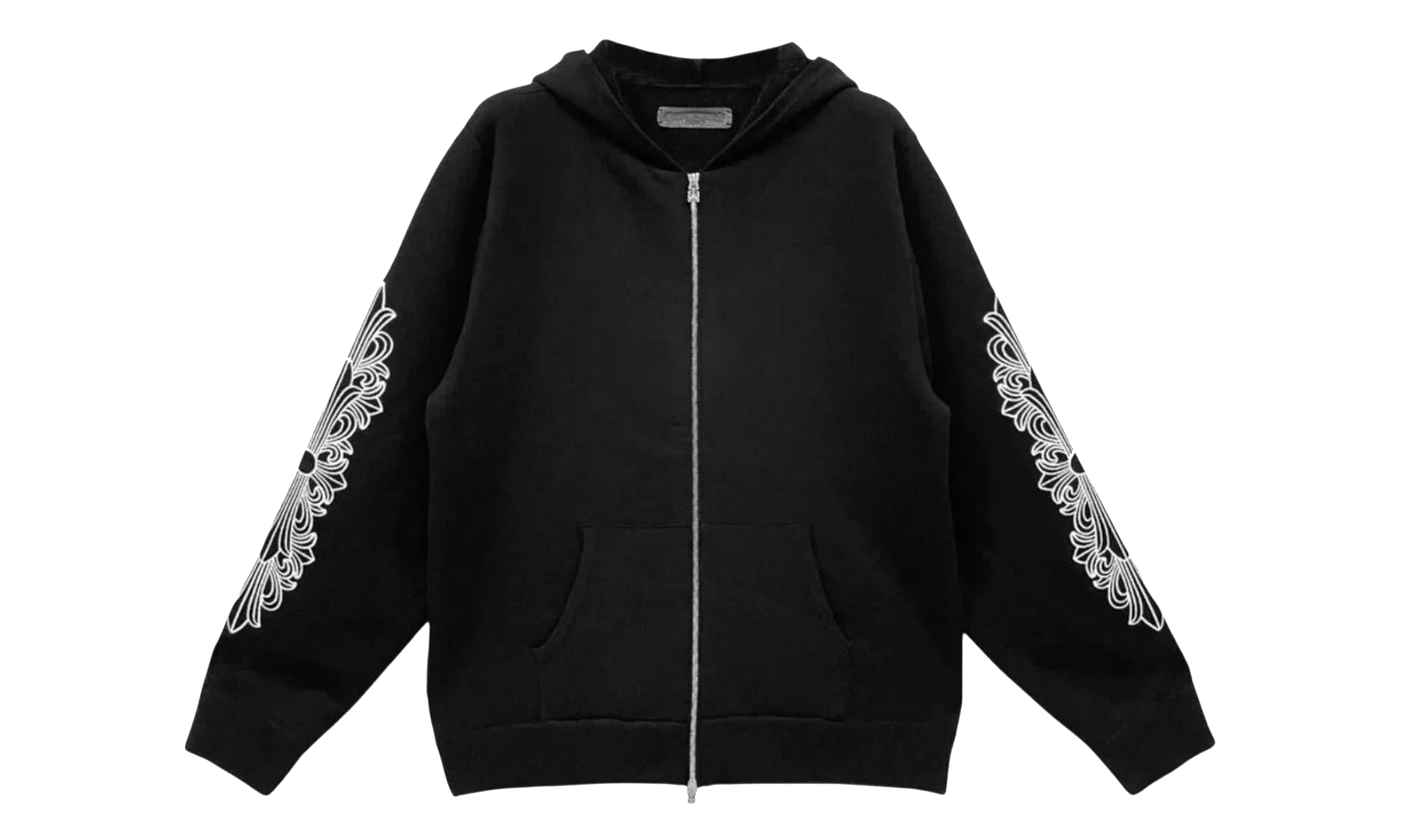 Cashmere Embroidered Floral Sleeve Zip-Up Hoodie "Black" CHRM1011