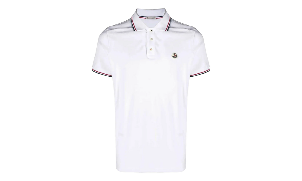 Striped Trim SS Polo Collar T-shirt "Brilliant White" MON59