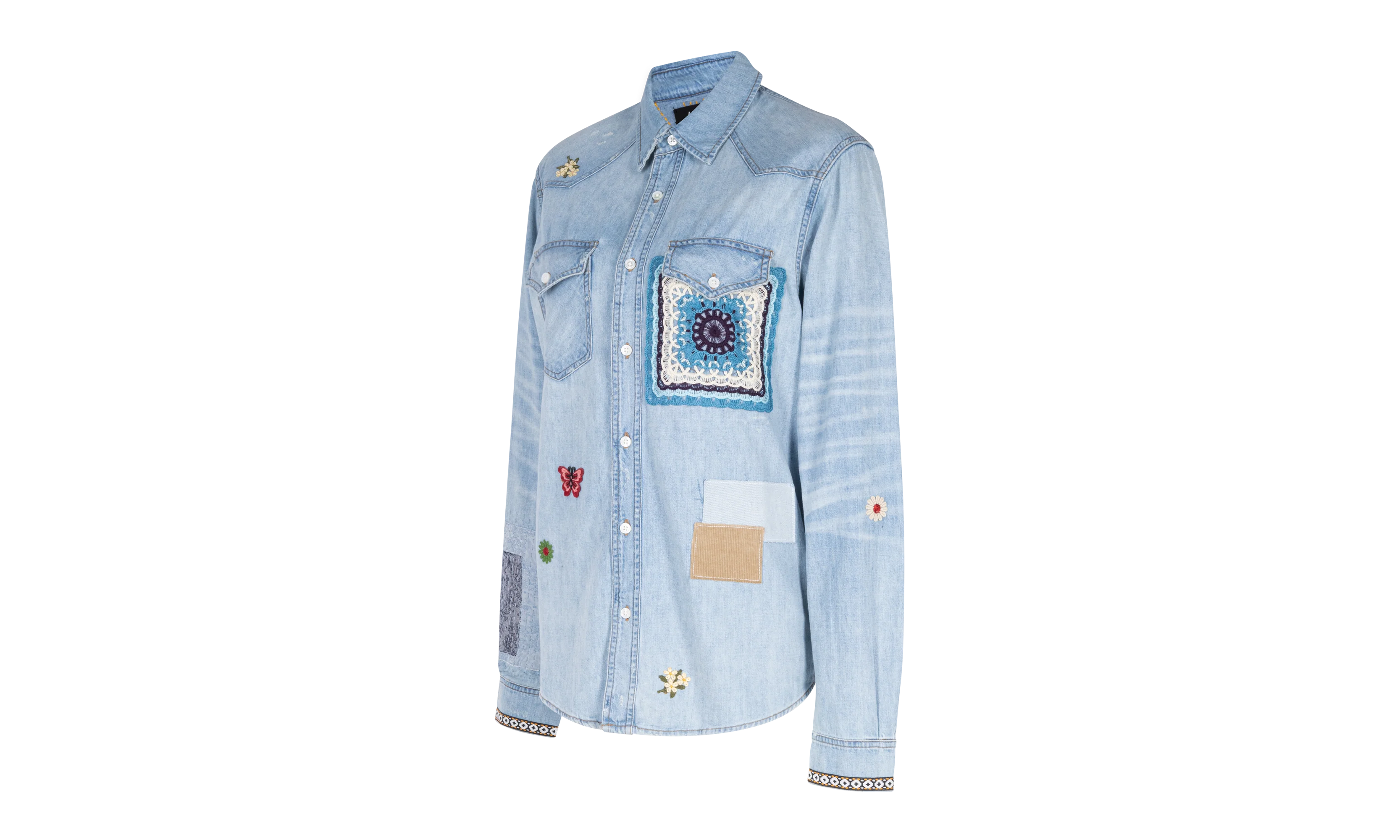 Crochet And Patch Denim Shirt "Blue" XTPS 0219