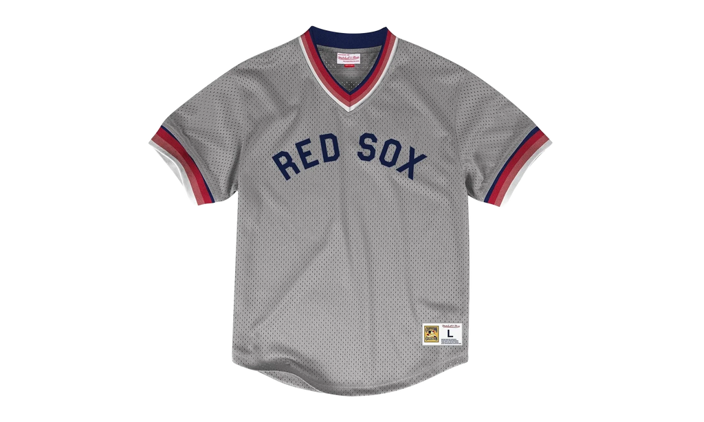 MLB Mesh V-Neck Tee "Boston Red Sox - Grey" MSPOAJ18001 BRSGREY1