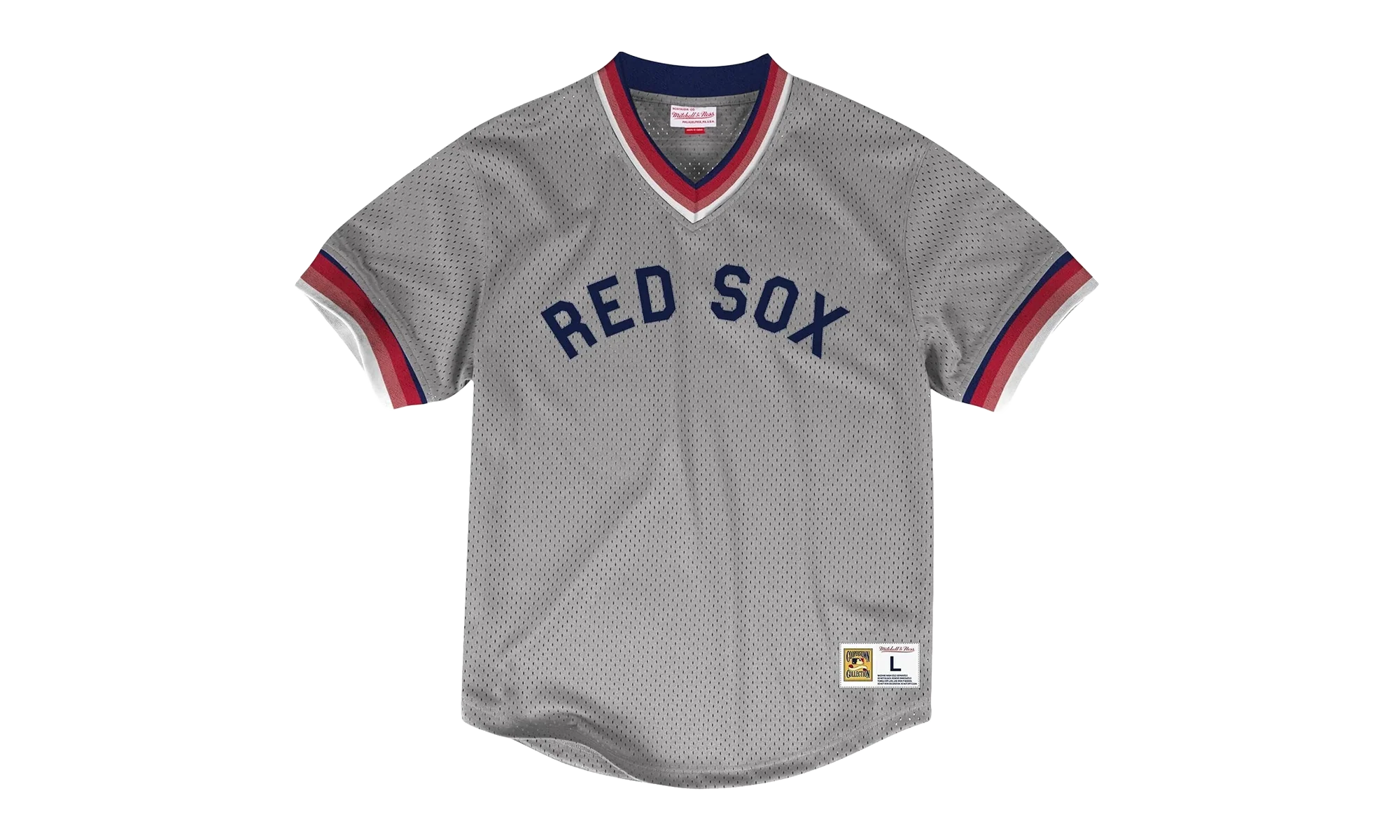 MLB Mesh V-Neck Tee "Boston Red Sox - Grey" MSPOAJ18001 BRSGREY1