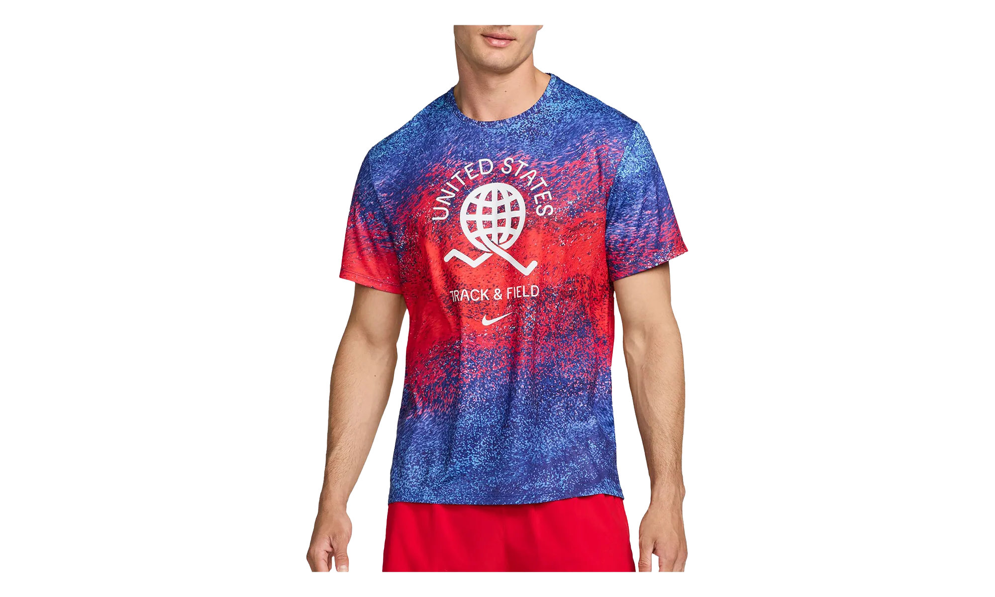 Dri-Fit Usa Miler Printed Running T-Shirt "Bright Crimson / Old Royal / White" FJ3411 635