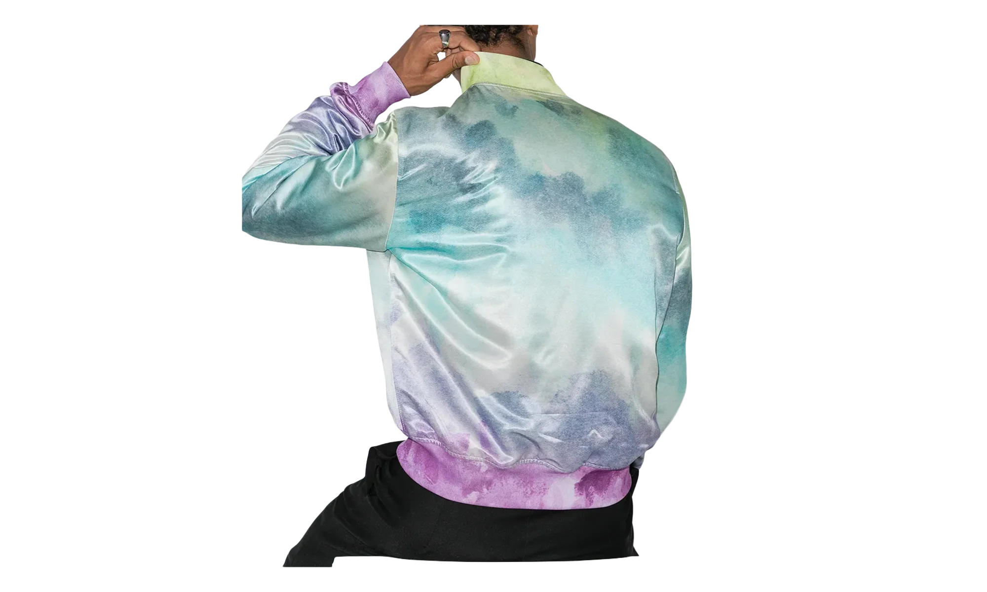 Watercolor Print Silk Bomber Jacket "Multicolor" F0M04179VS MUL