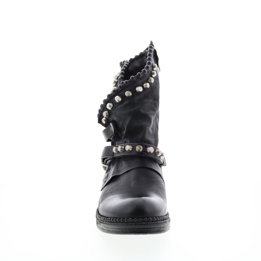 Vianne 250202-102 Womens Black Leather Hook & Loop Mid Calf Boots