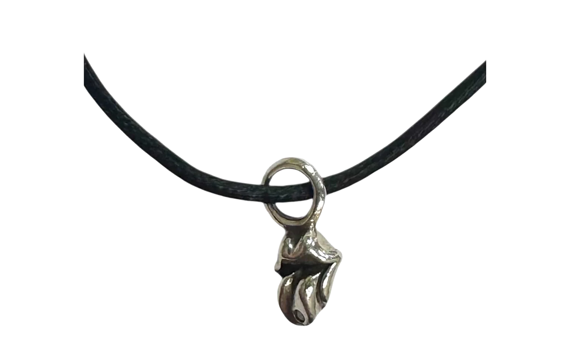 The Rolling Stones Diamond Lips Pendant Cord Bracelet "Black Silver" CHRM1124