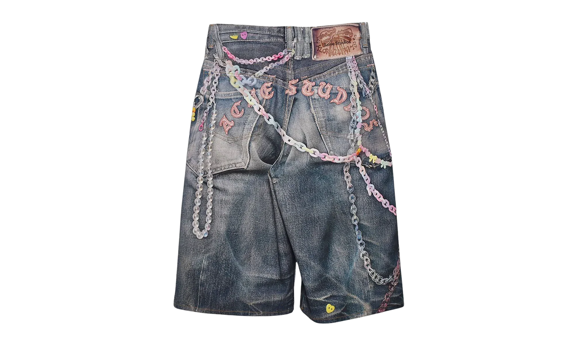 Loose Fit Denim Shorts "Trompe L'oeil Keychains Print" FN MN SHOR000264 MID INDIGO