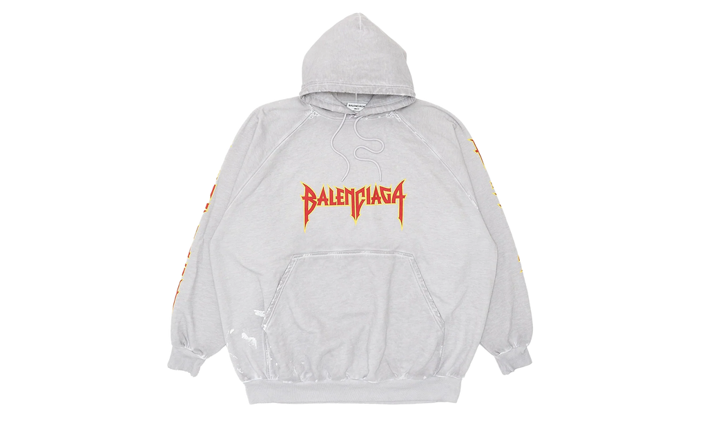Oversized Painted Vintage Metal Logo Hoodie "Dirty White Red Yellow" 697879 TMV89 0901