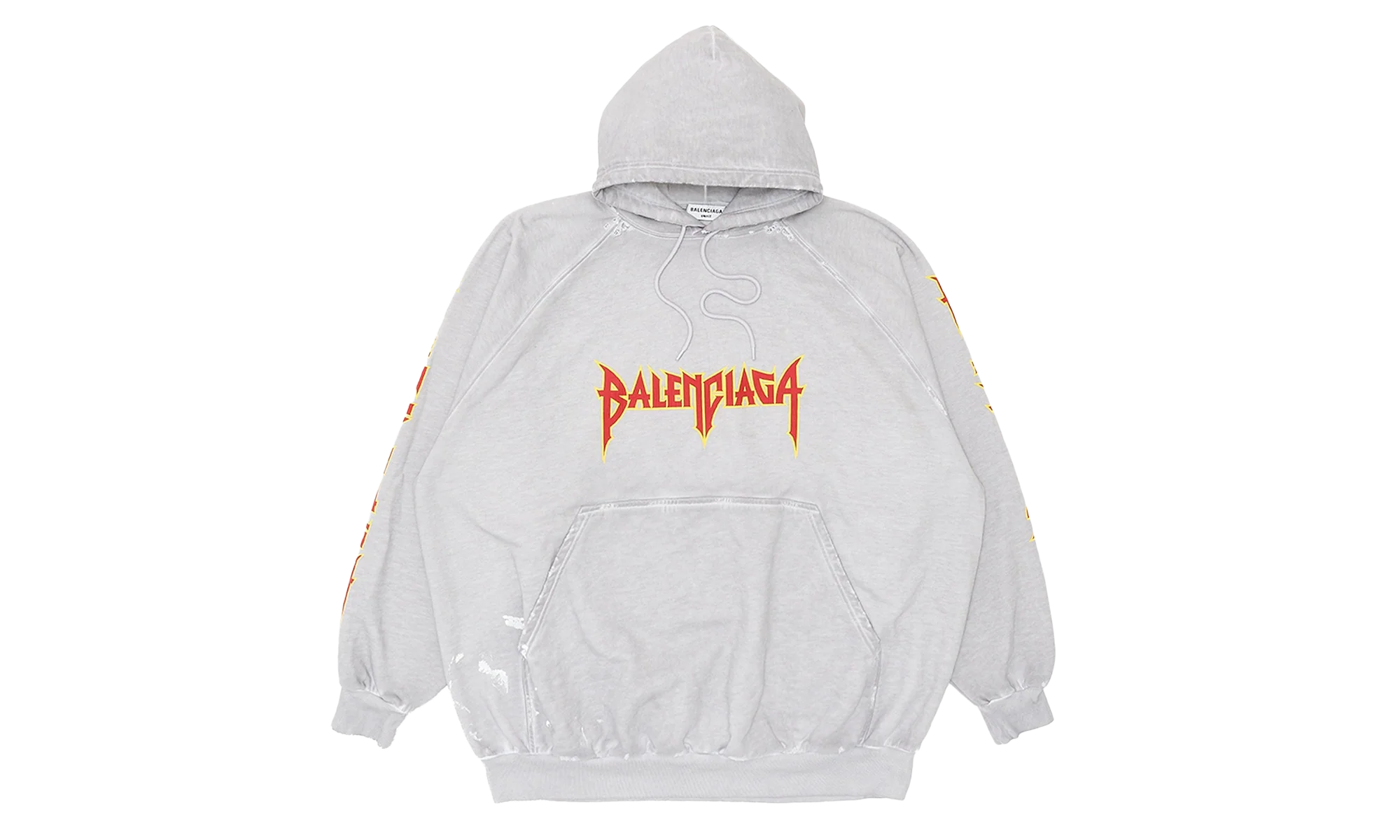 Oversized Painted Vintage Metal Logo Hoodie "Dirty White Red Yellow" 697879 TMV89 0901