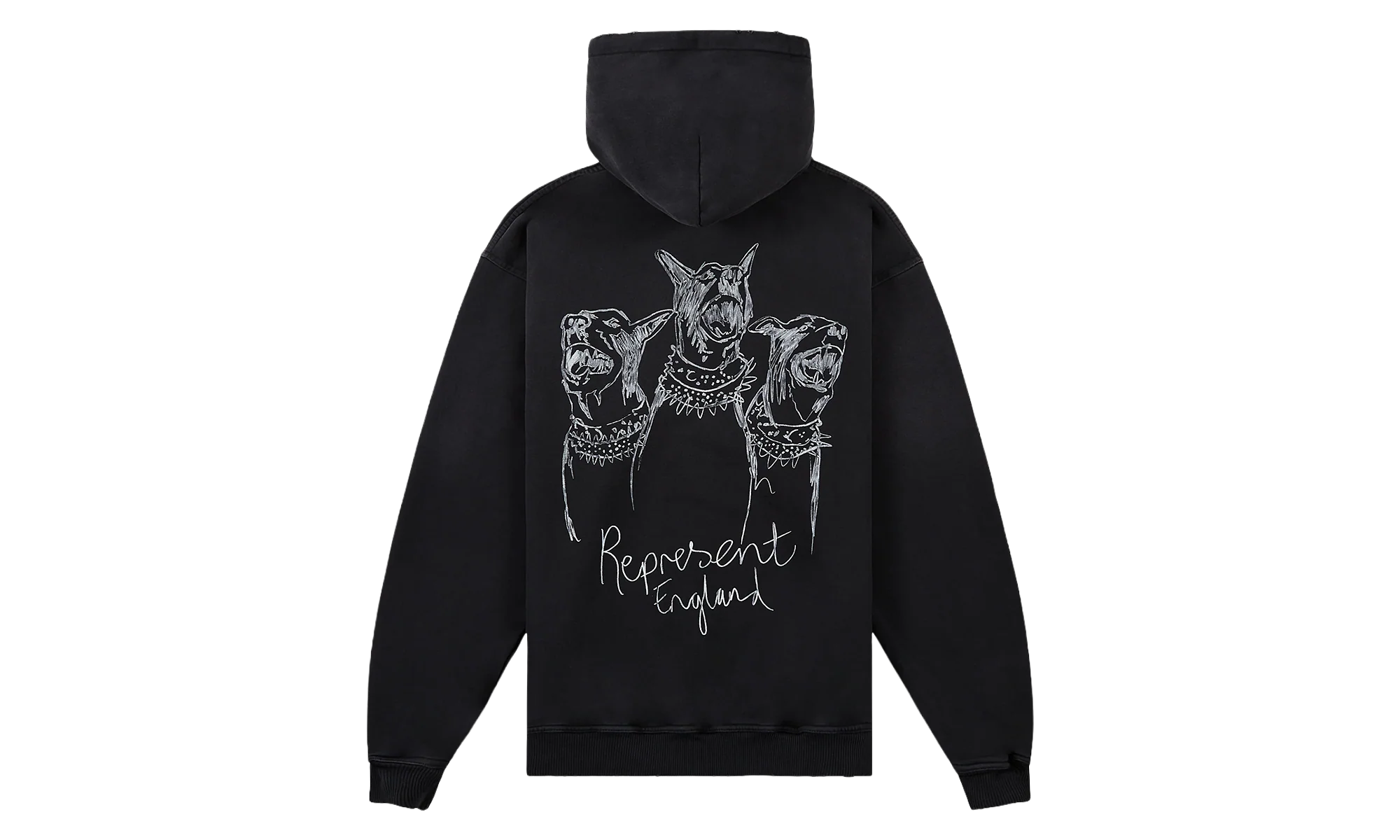 Hand Drawn Thoroughbred Dogs Hoodie "Aged Black" MLM100556 03