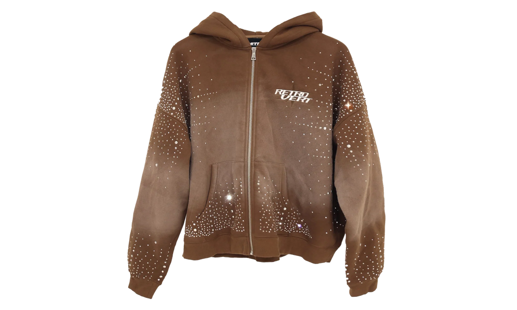 Rhinestone Zip Up Jacket "Brown" RET029
