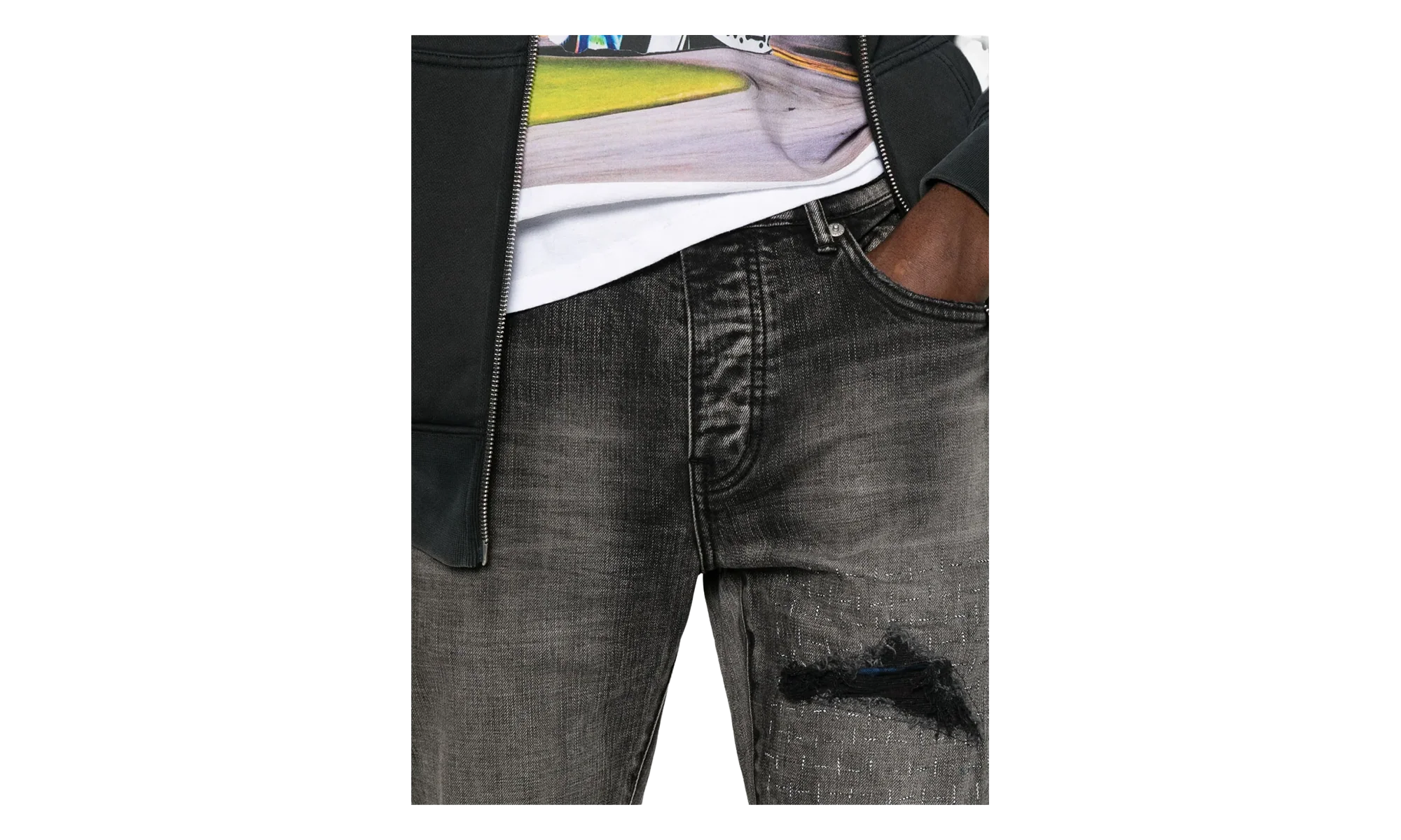 P001 Plaid Patch Jeans "Washed Black" P001 SYDB425