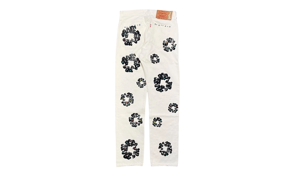 Levi's 501 Rhinestone Cotton Wreath Logo Jeans "White" DT377